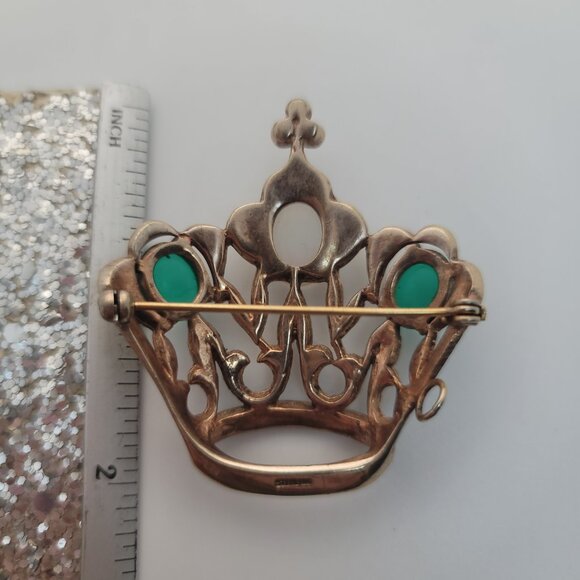 Antique Art Deco, Sterling, Moonstone, Rhinestone, Jelly Belly Brooch - Picture 2 of 3